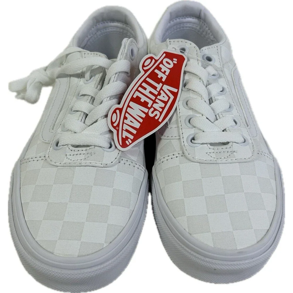 VANS Checkerboard WHITE/WHITE Canvas Womens Size 5 VN0A3IUNW51
